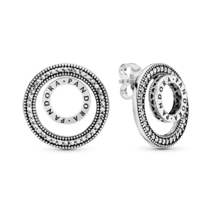 Aretes de botón Círculo con logotipo Pandora
